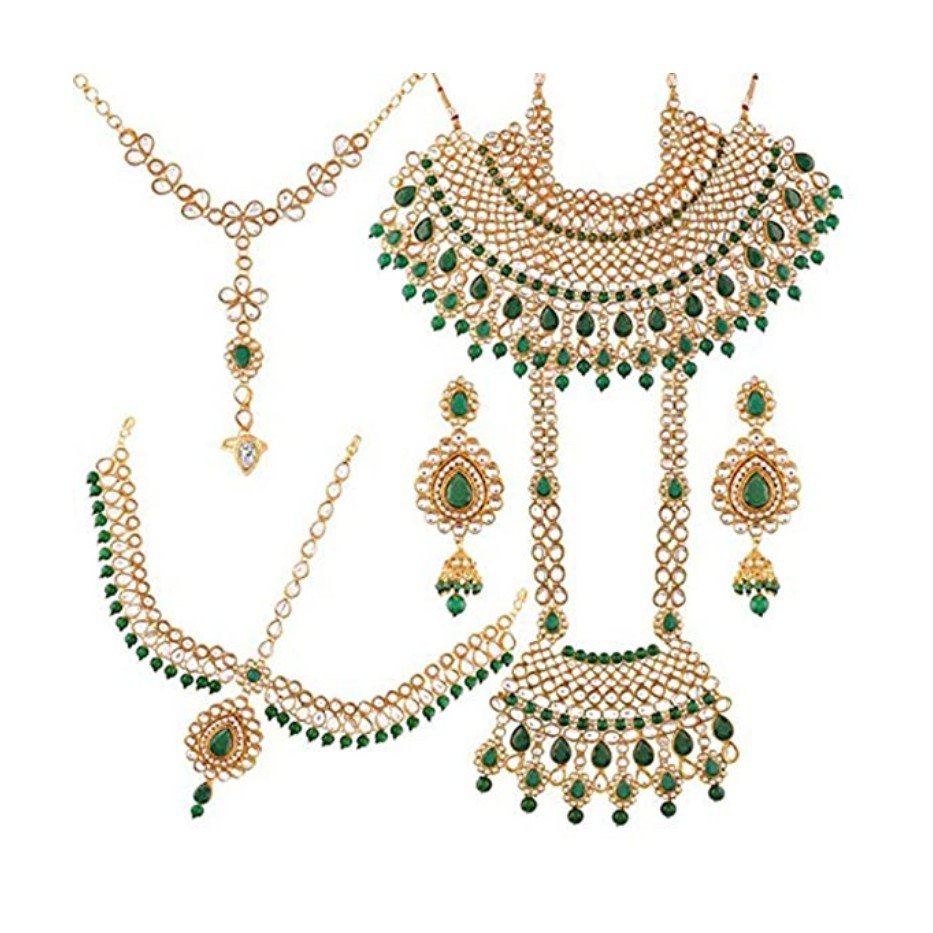 Peora Traditional Dulhan Bridal Wedding Engagement Kundan Jodha Akbar Necklace Jewellery Set for Women Girls
