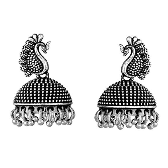 GIVA 925 Sterling Silver Oxidised Silver Peacock Jhumka Earrings | Earrings to Gift Women & Girls | With Certificate of Authenticity and 925 Stamp