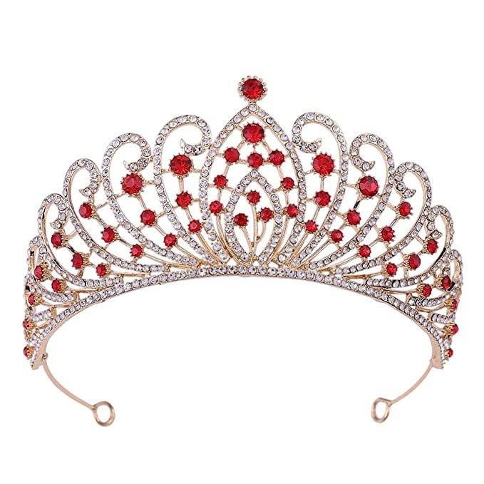 PALAY® Women's Crown Tiara Crown Crystal Princess Crown Tiara Parties Crown for Ladies Girls Bride Hair Accessories (Red)