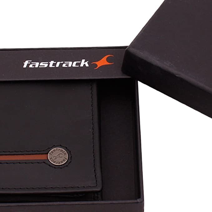 Fastrack Leather Men's Wallet (C0368LBK02_Black)