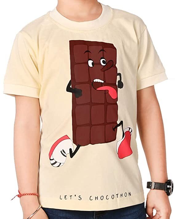 Cuteiz Fashion Off White Graphic Printed Cotton Round Neck Half Sleeve Tshirt for Boys