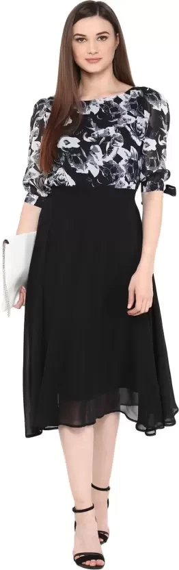 Women Fit and Flare Black Dress