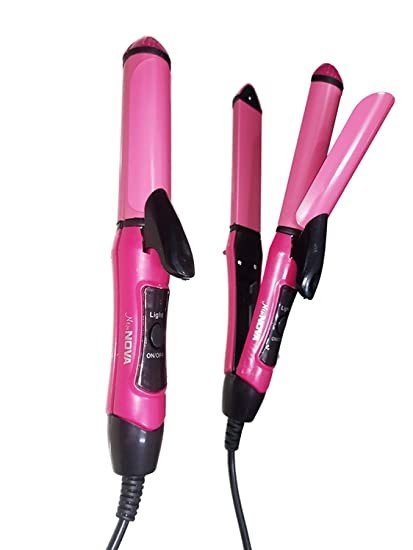 DIBEJI New Nova 2 in 1 Hair Straightener and Curler with Ceramic Coated Plate, Hair Straightener and Curler for Women (Pink) (2 in 1 Hair Straightener and Curler)