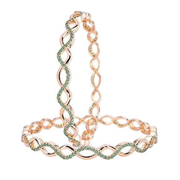 Ratnavali jewels American Diamond CZ Gold Plated Green Bangles for Women/Girls RV3204G