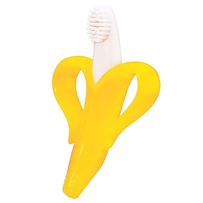 Maxbell Baby Banana Toothbrush Teether With Soft Bristles Bendable Flexible 100% Safe For Infants Toddlers Easy To Hold (Yellow)