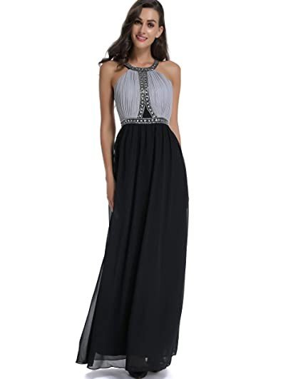 Sweetbei J Womens Sleeveless Chiffon Beading Bridesmaid Dress Prom Evening Gown