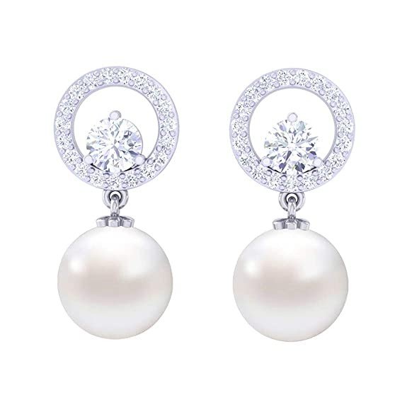 Clara 92.5 Sterling Silver Swiss Zirconia Pearl Earrings Gift for Women and Girls