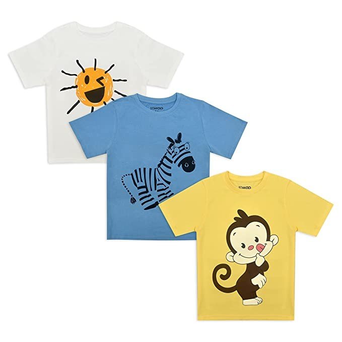 STAKOO Boy's Printed T-Shirt (Pack of 3)