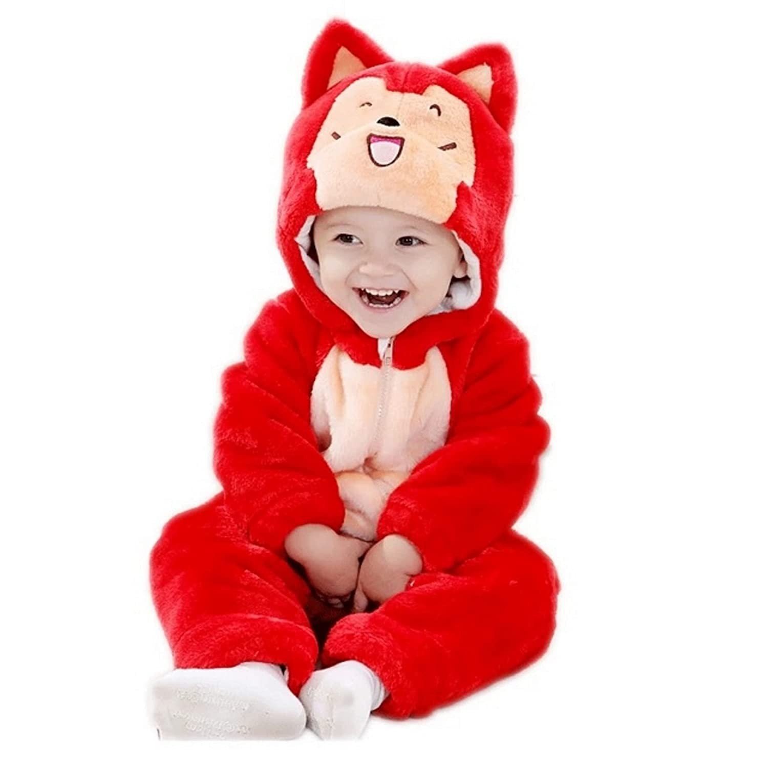 BRANDONN Unisex Baby Flannel Jumpsuit Panda Style Cosplay Clothes Bunting Outfits Snowsuit Hooded Romper Outwear (Red Cats, 6-9 Months)