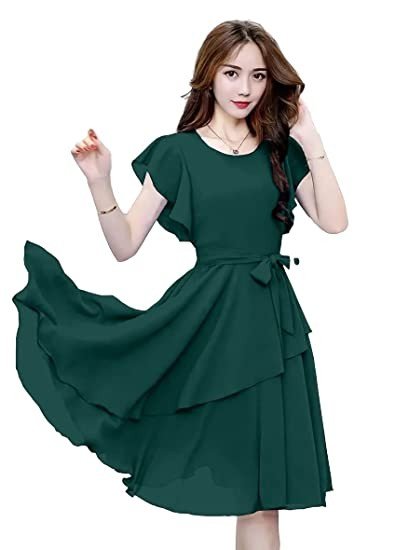 GG Fashion Women's Fit and Double Flare Knee Length Dress