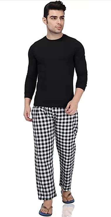 Men's Cotton Checkered Pajama, Pyjama, Blue, Red and Yellow (Pack of 3)