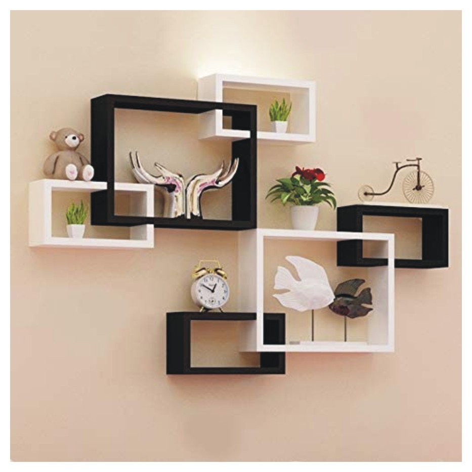 Wooden Floating Wall Shelf with 4 Shelves - MDF Wall Mounted Shelf for Living Room, Bedroom, Office Decor