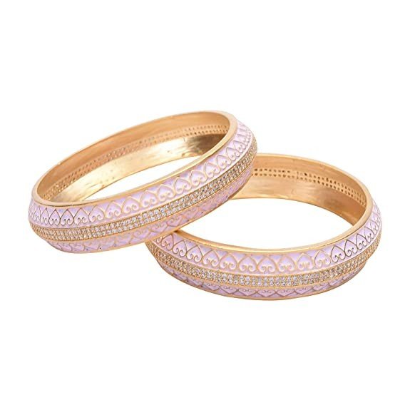 Ratnavali jewels American Diamond CZ Gold Plated Pink Meena Enamel Bangles for Women/Girls RV3387P