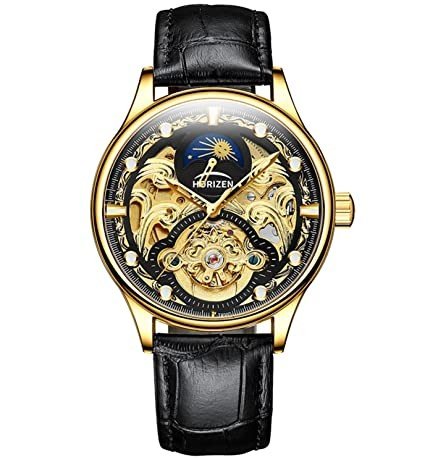 HORIZEN Automatic Mechanical Watch for Men (Black & Gold Dial)