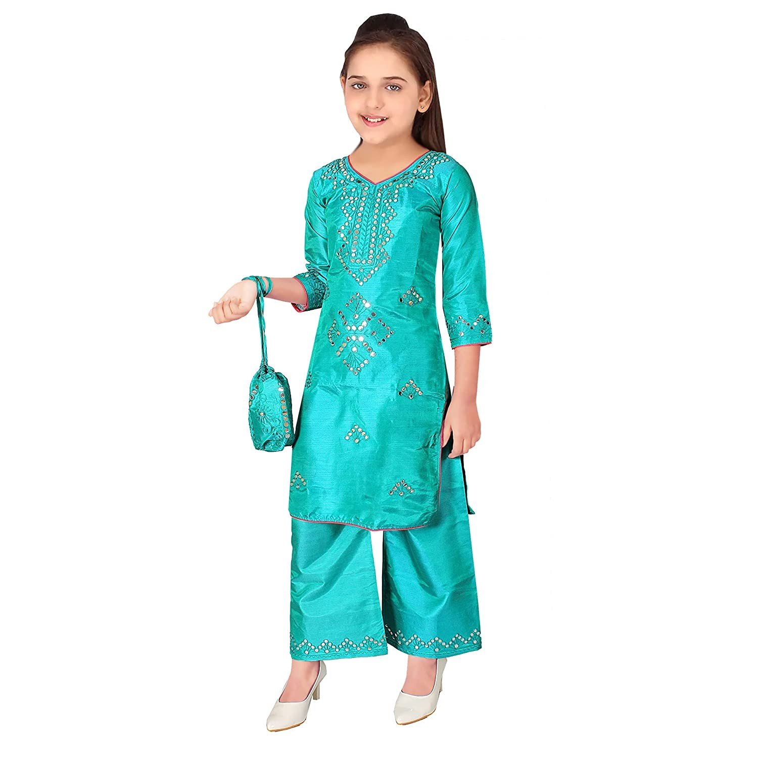 Sevgi Girl's Silk Salwar Suit Set with Potli bag