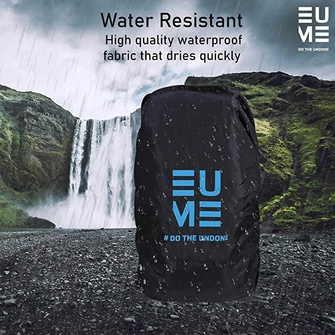 Eume Polyester 65 LTR Rain and Dust Cover for Trekking and Rucksack Bag (Black & Blue)