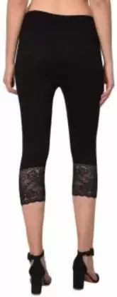 PI World 3/4th/Calf Length Western Wear Legging  (Black, Self Design)