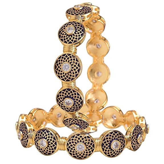Ratnavali Jewels Brass Gold Plated and Cubic Zirconia Bangles for Women