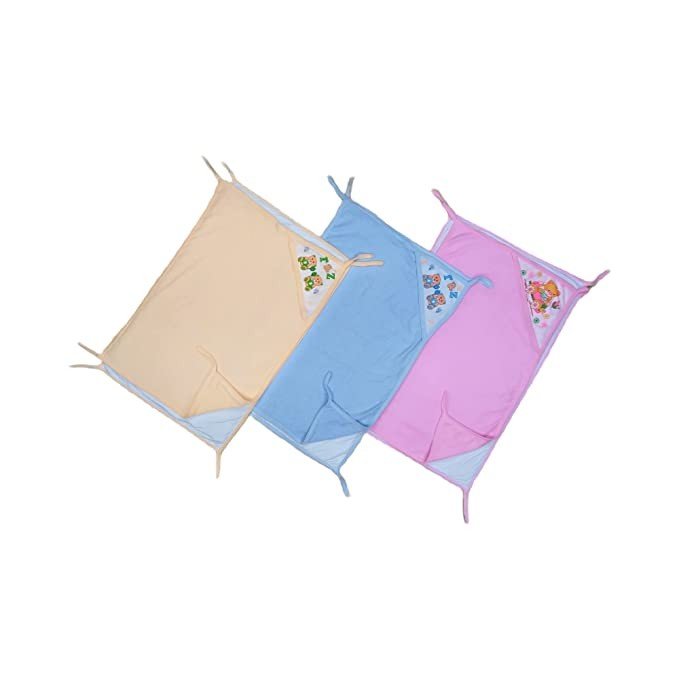 Ajay-Hosiery New Born Baby Nappy Changing Mats/Urine Sheet, Bed Protector Waterproof Plastic Sheets with Hoodie Towel Combo Pack of 3 Set, Size 18x29 Inch (Color Print Designs May Vary)