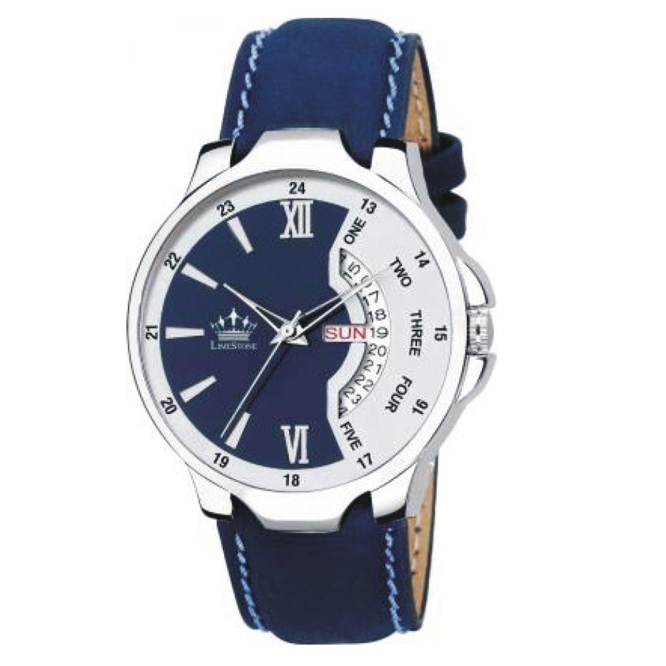 LS2821 Bleed Blue Day and Date Functioning Strap Adult Quartz Analog Watch - For Men