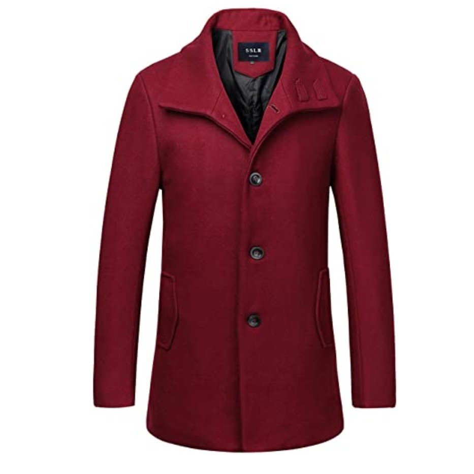 SSLR Men's Slim Fit Wool Pea Coat British Single Breasted Stylish Jacket