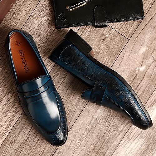 MUTAQINOTI Men's Blue Classic British Leather Loafer Shoes for Men Formal