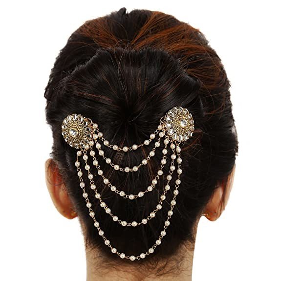 Sanjog Traditional Bahubali Inspired Wedding Pearl Layed Hair Brooch Juda Hair Decoration For Women Girls For Wedding