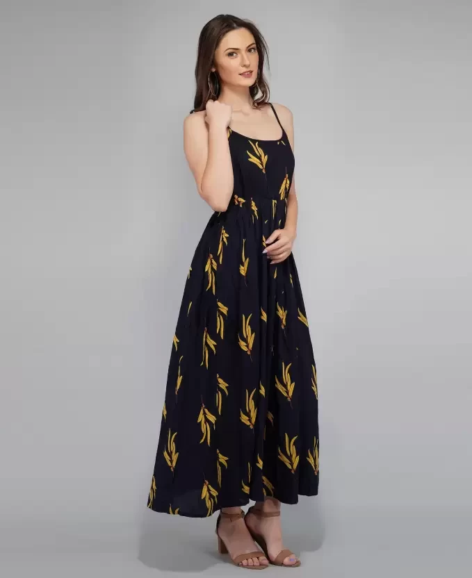 Women Gathered Dark Blue Dress