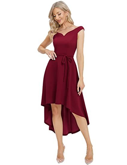 DRESSTELLS Vintage Prom Dress Off Shoulder Hi-Lo Bridesmaid Dress Wedding Guest Dresses for Women, Burgundy, Large