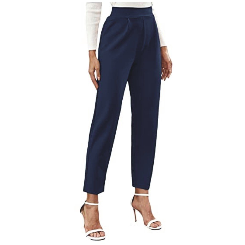 FRAULEIN Women's Formal Office Pants Casual Stretchy Trousers Tapered Pleated Straight Regular Fit with Pockets