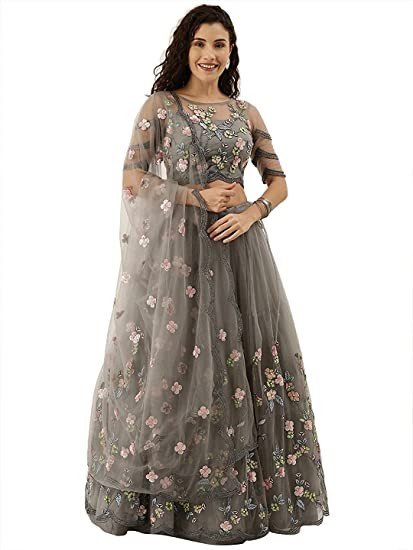 Creative Creation Women's Net Embroidered Lehenga Choli And Dupatta Set (Free Size)