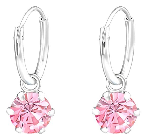 Via Mazzini 92.5-925 Sterling Silver Hoop With Hanging Round Crystals from Swarovski® Earrings for Women And Girls Pure Silver (ER0381)