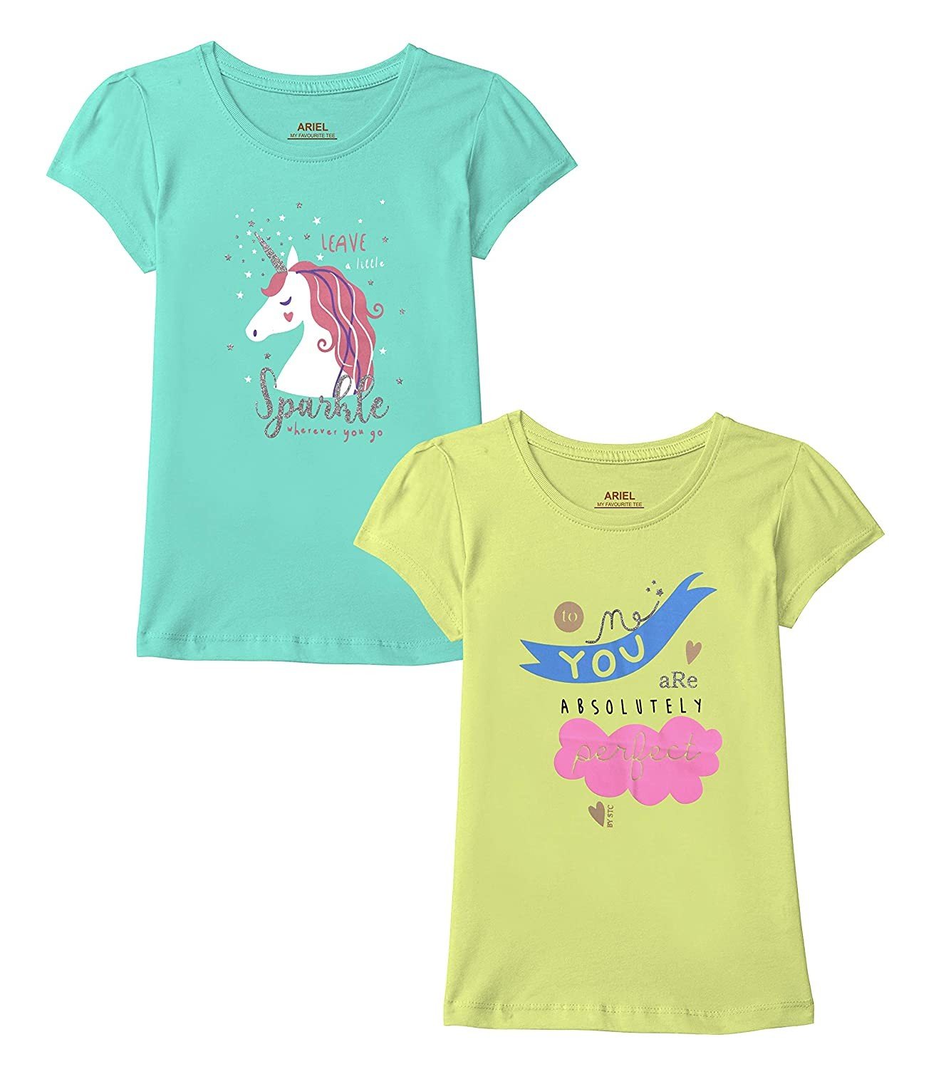 ARIEL Girls Regular Fit Half Sleeves Tshirt (Pack of 2)